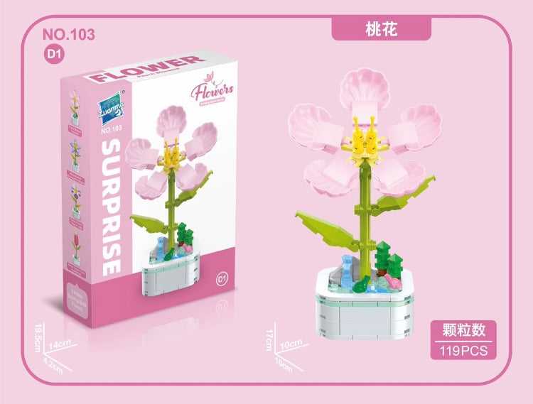 Mini Block Building Flower Series 4 | Peach Blossom Carnation - Tiny Particle Assembly DIY Handmade Gift