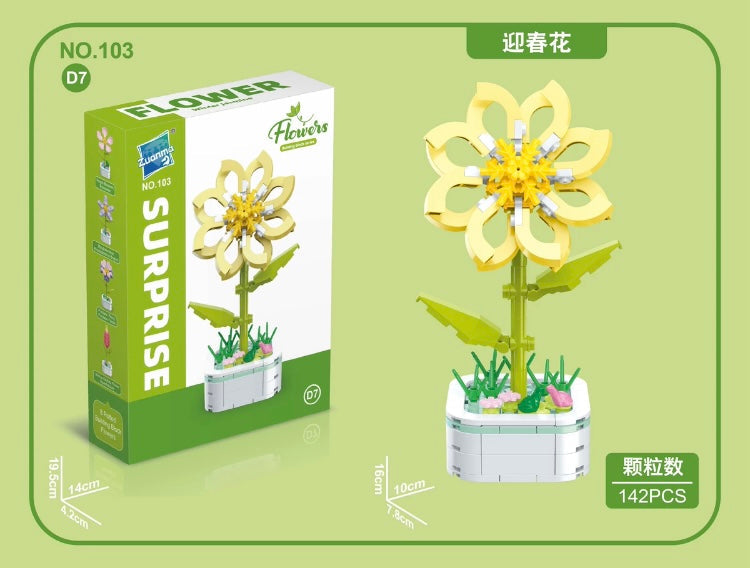 Mini Block Building Flower Series 4 | Peach Blossom Carnation - Tiny Particle Assembly DIY Handmade Gift