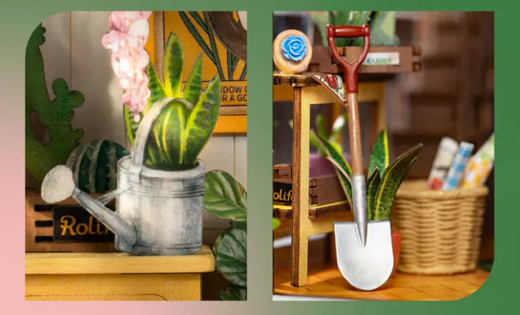 Craft Kits Wooden Booknook & Wonderland | French Flower Garden - DIY Handmade Mini World Miniature Gift with LED Light