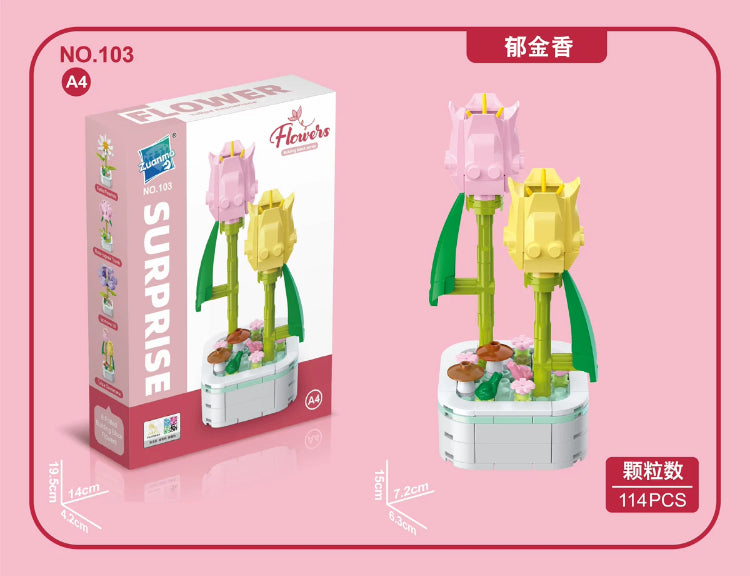 Mini Block Building Flower Series 1 | Daisy Pink Rose Sunflower - Tiny Particle Assembly DIY Handmade Gift