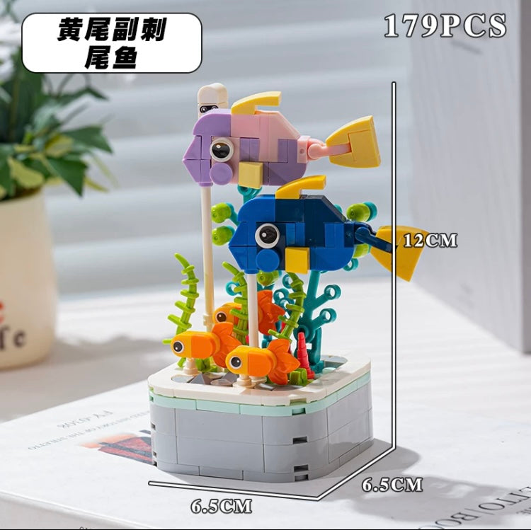 Mini Block Building Ocean Marine Life Plant | Turtle Fish Shark - Tiny Particle Assembly DIY Handmade Children Gift