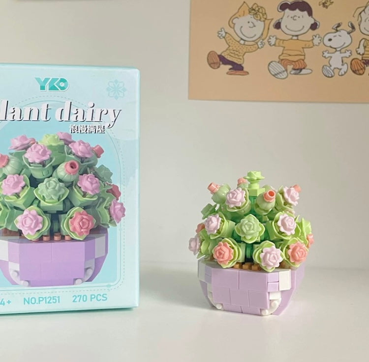 Mini Block Building Plant Dairy | Succulent Plants Cactus - Tiny Particle Assembly DIY Handmade Gift