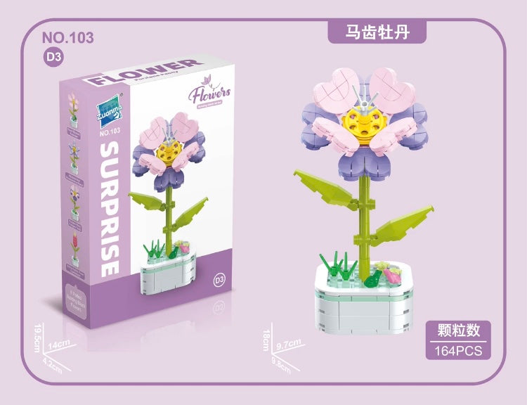 Mini Block Building Flower Series 4 | Peach Blossom Carnation - Tiny Particle Assembly DIY Handmade Gift
