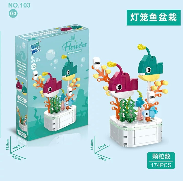 Mini Block Building Ocean Marine Life Plant | Turtle Fish Shark - Tiny Particle Assembly DIY Handmade Children Gift