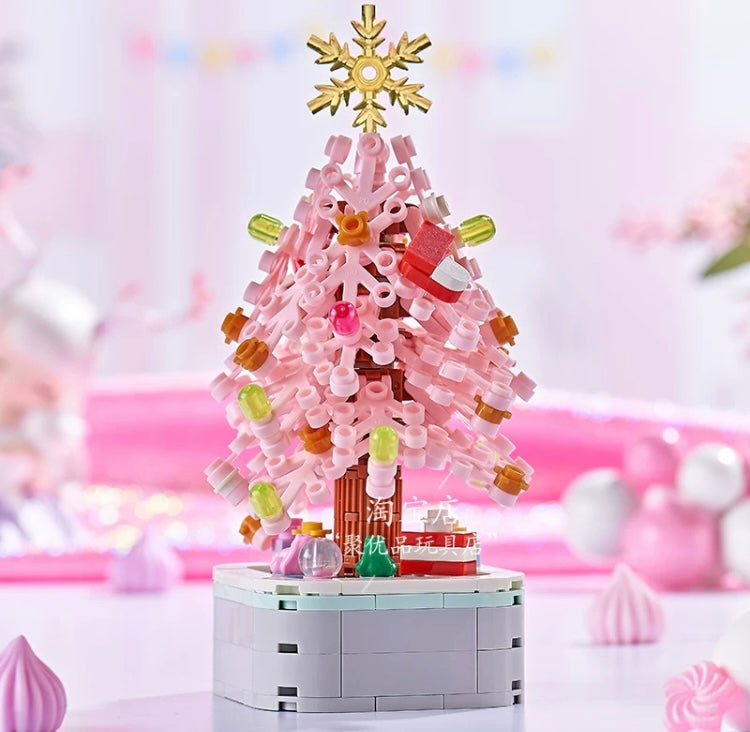 Mini Block Christmas Tree Chinese New Year | Green Pink Xmas Tree Tangerine - Building Block Christmas Gift DIY Handmade Gift