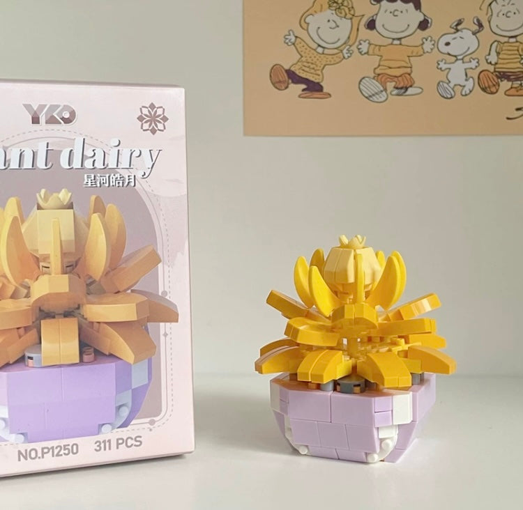 Mini Block Building Plant Dairy | Succulent Plants Cactus - Tiny Particle Assembly DIY Handmade Gift