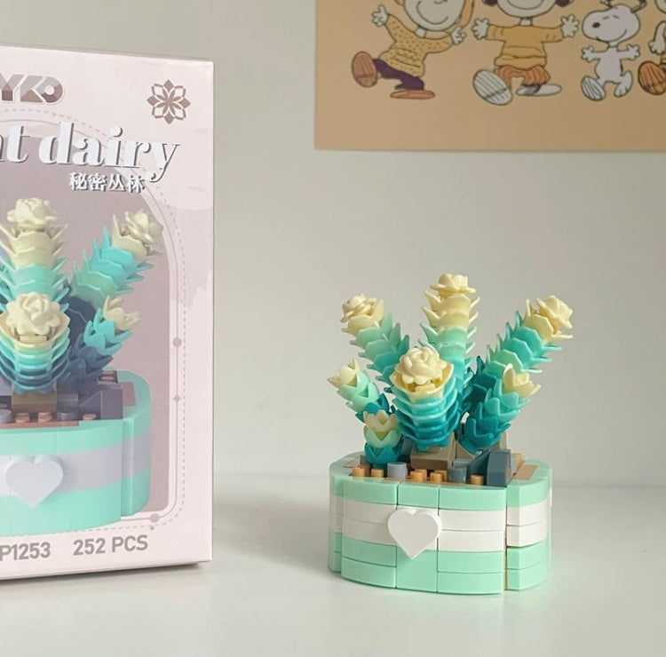 Mini Block Building Plant Dairy | Succulent Plants Cactus - Tiny Particle Assembly DIY Handmade Gift