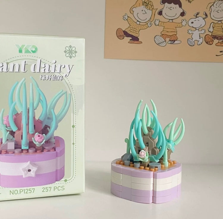 Mini Block Building Plant Dairy | Succulent Plants Cactus - Tiny Particle Assembly DIY Handmade Gift
