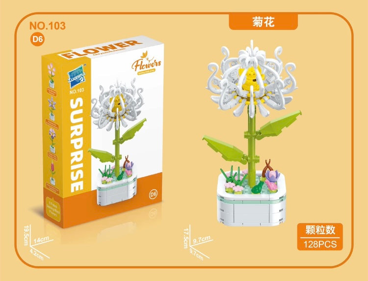 Mini Block Building Flower Series 4 | Peach Blossom Carnation - Tiny Particle Assembly DIY Handmade Gift
