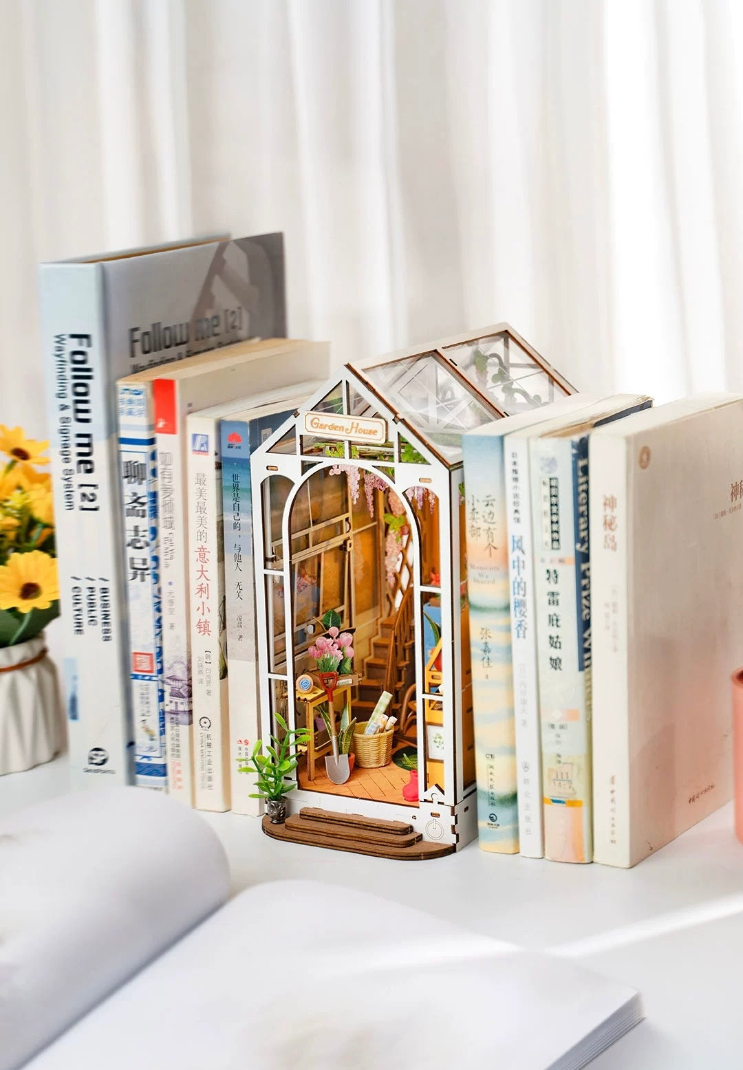 Craft Kits Wooden Booknook & Wonderland | French Flower Garden - DIY Handmade Mini World Miniature Gift with LED Light