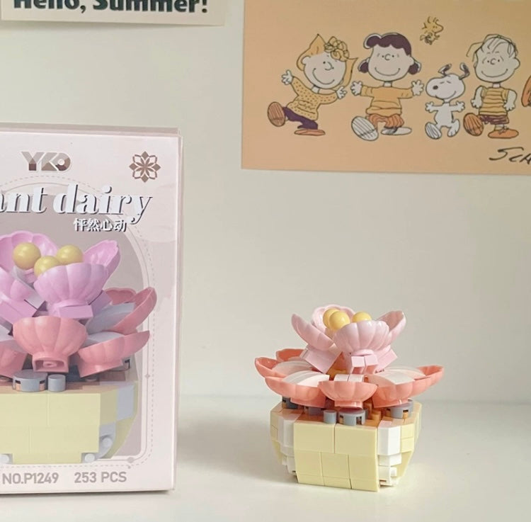 Mini Block Building Plant Dairy | Succulent Plants Cactus - Tiny Particle Assembly DIY Handmade Gift