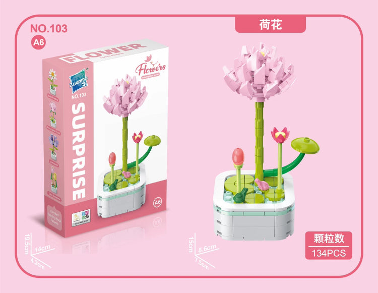 Mini Block Building Flower Series 1 | Daisy Pink Rose Sunflower - Tiny Particle Assembly DIY Handmade Gift
