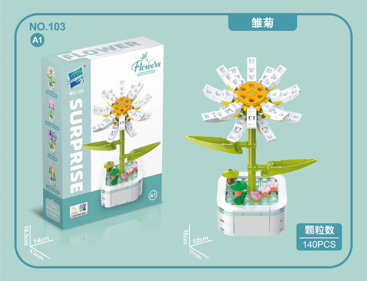 Mini Block Building Flower Series 1 | Daisy Pink Rose Sunflower - Tiny Particle Assembly DIY Handmade Gift