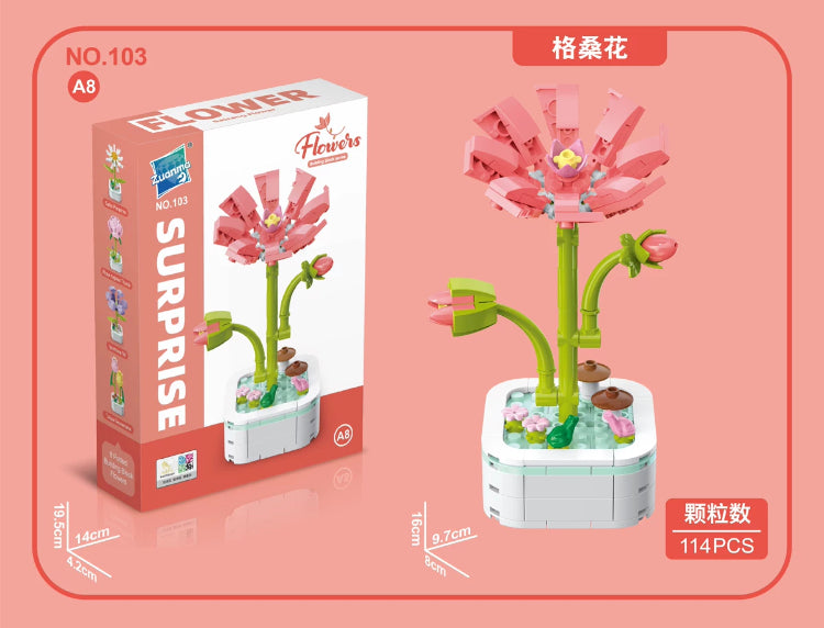 Mini Block Building Flower Series 1 | Daisy Pink Rose Sunflower - Tiny Particle Assembly DIY Handmade Gift