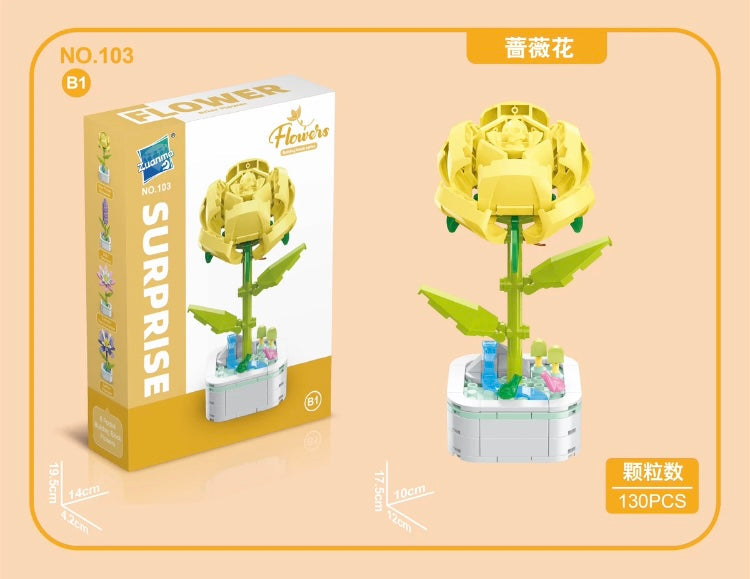 Mini Block Building Flower Series 2 | Yellow Rose Lilac Lily Bell - Tiny Particle Assembly DIY Handmade Gift