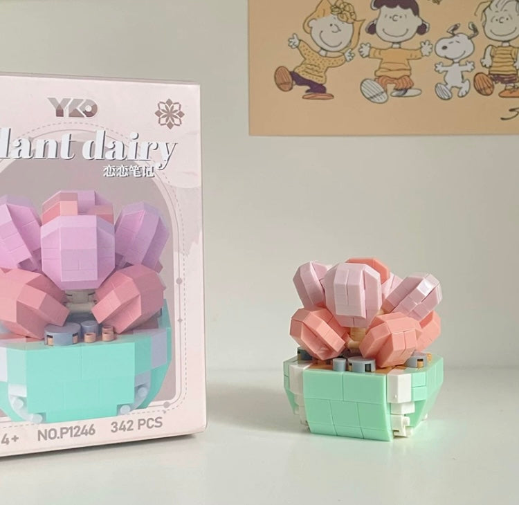 Mini Block Building Plant Dairy | Succulent Plants Cactus - Tiny Particle Assembly DIY Handmade Gift