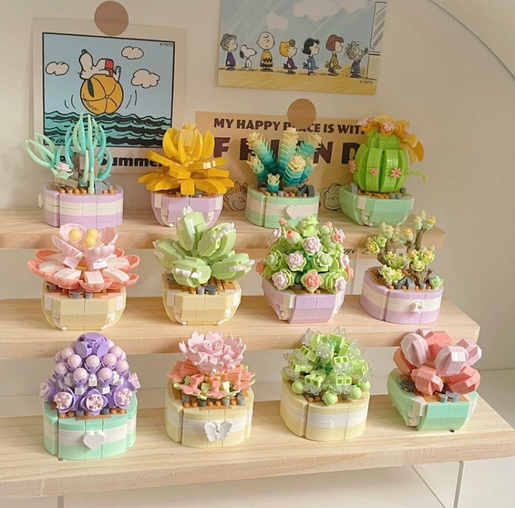 DIY handmade Mini Block Building Block Plant Dairy | Succulent Plants Cactus - Tiny Particle Assembly