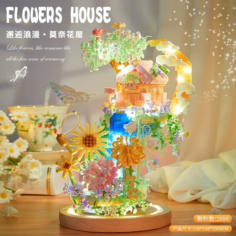 Mini Block Building Romantic Flower Tree House - with LED Lights DIY Valentine Handmade Gift