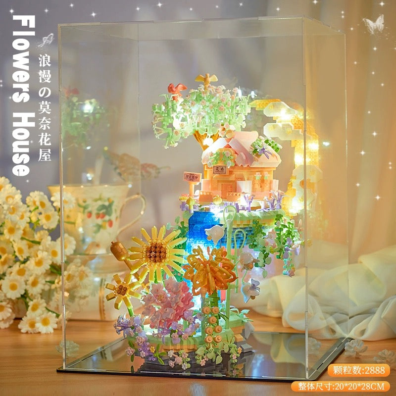 Mini Block Building Romantic Flower Tree House - with LED Lights DIY Valentine Handmade Gift