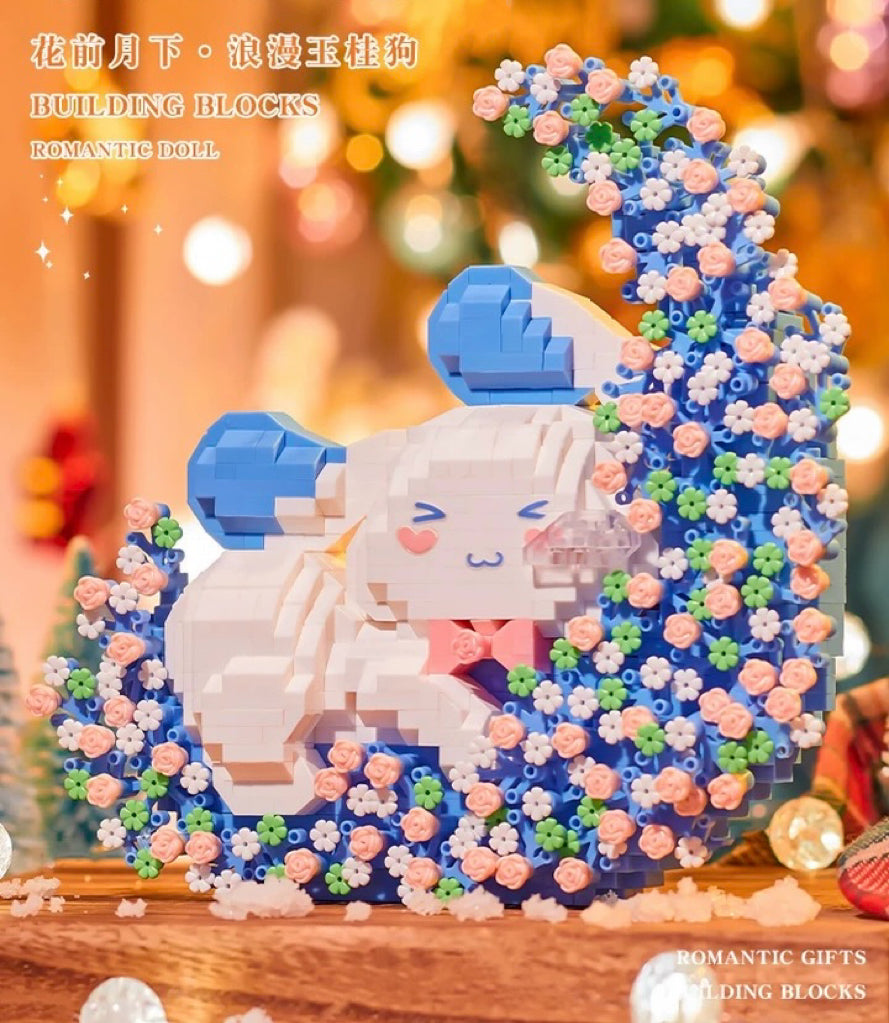 Mini Block Building Block Japanese Cartoon Moon Flower | Cinnamoroll Pochacco Bear - with LED Lights DIY Valentine Children Handmade Gift