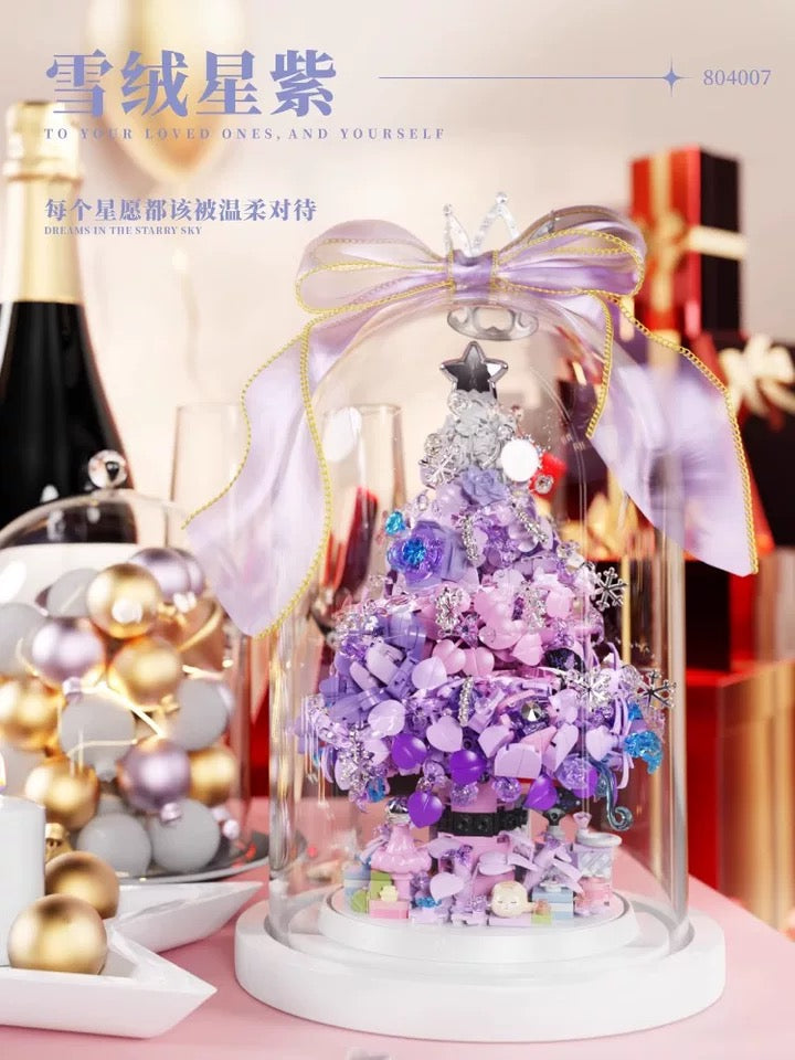 Mini Block Building Flower Christmas Tree with Cover | Pink Purple - with LED Lights Valentine Gift DIY Handmade Xmas Gift