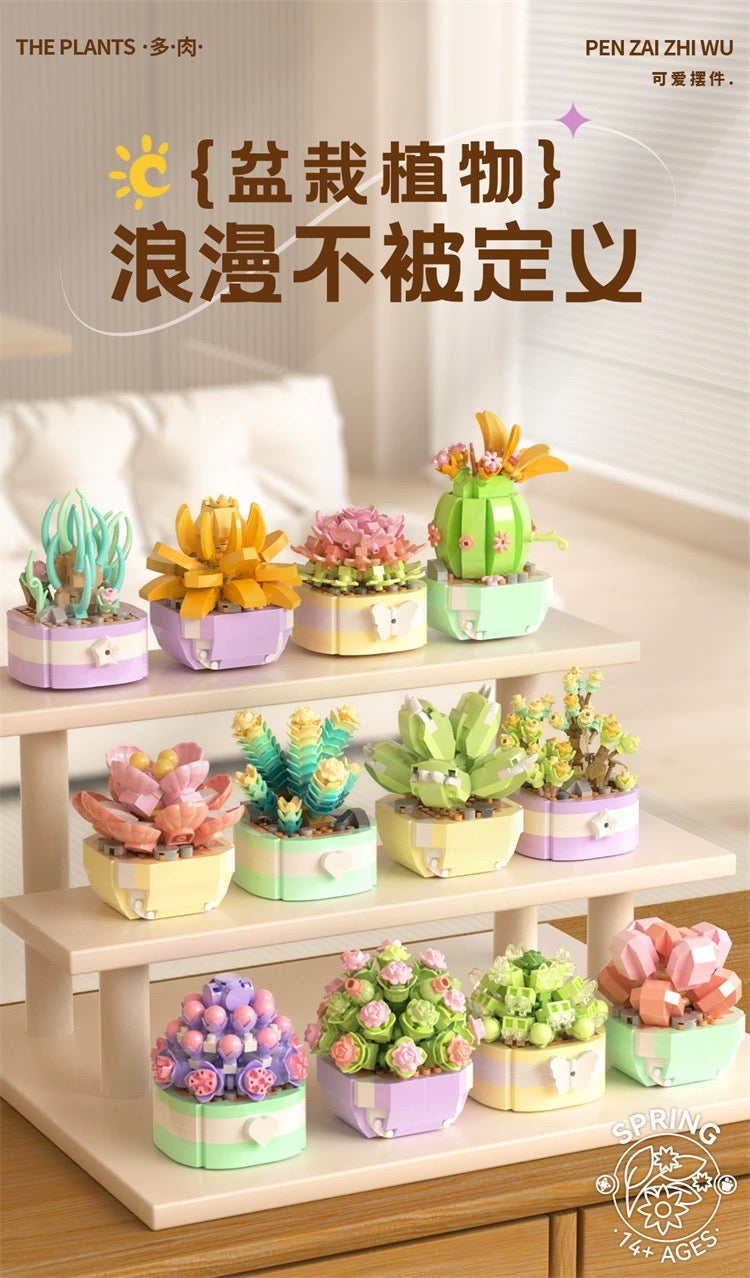 DIY handmade Mini Block Building Block Plant Dairy | Succulent Plants Cactus - Tiny Particle Assembly