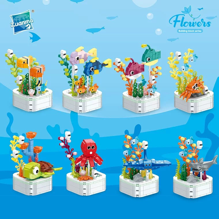 Mini Block Building Ocean Marine Life Plant | Turtle Fish Shark - Tiny Particle Assembly DIY Handmade Children Gift