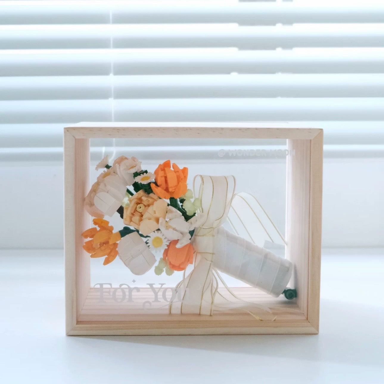 Block Building Romantic Flower Bouquet | Pink Rose Yellow Rose - with LED Lights Valentine Wedding Gift DIY Handmade Gift