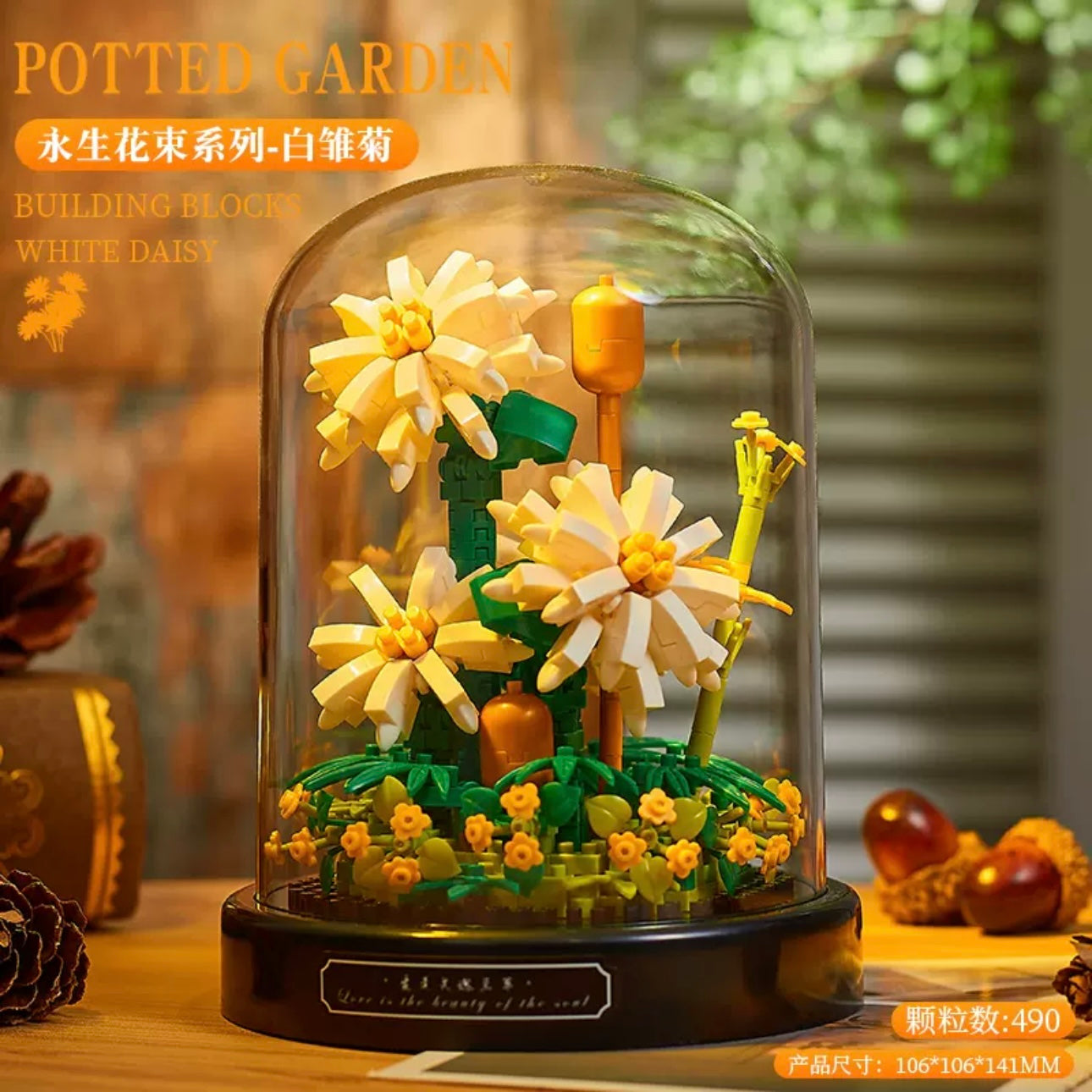 Mini Block Building Flower Diaries with Cover | Rose Daisy Cactus Sunflower Jasmine - with LED Lights Valentine Gift DIY Handmade Gift