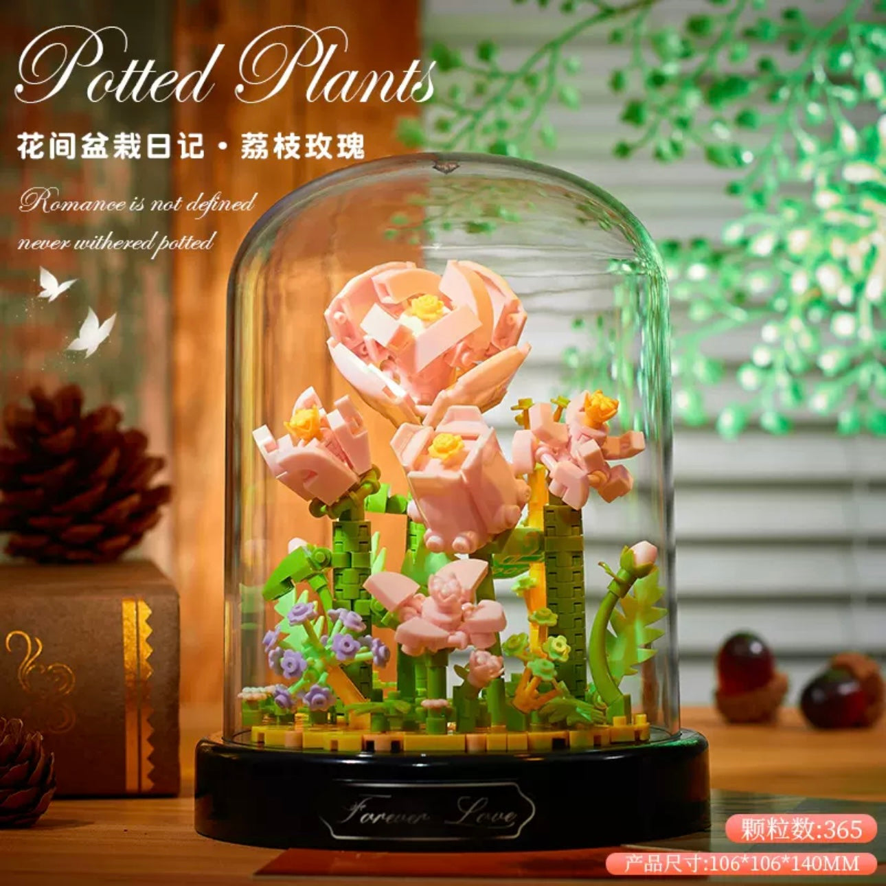 Mini Block Building Flower Diaries with Cover | Rose Daisy Cactus Sunflower Jasmine - with LED Lights Valentine Gift DIY Handmade Gift