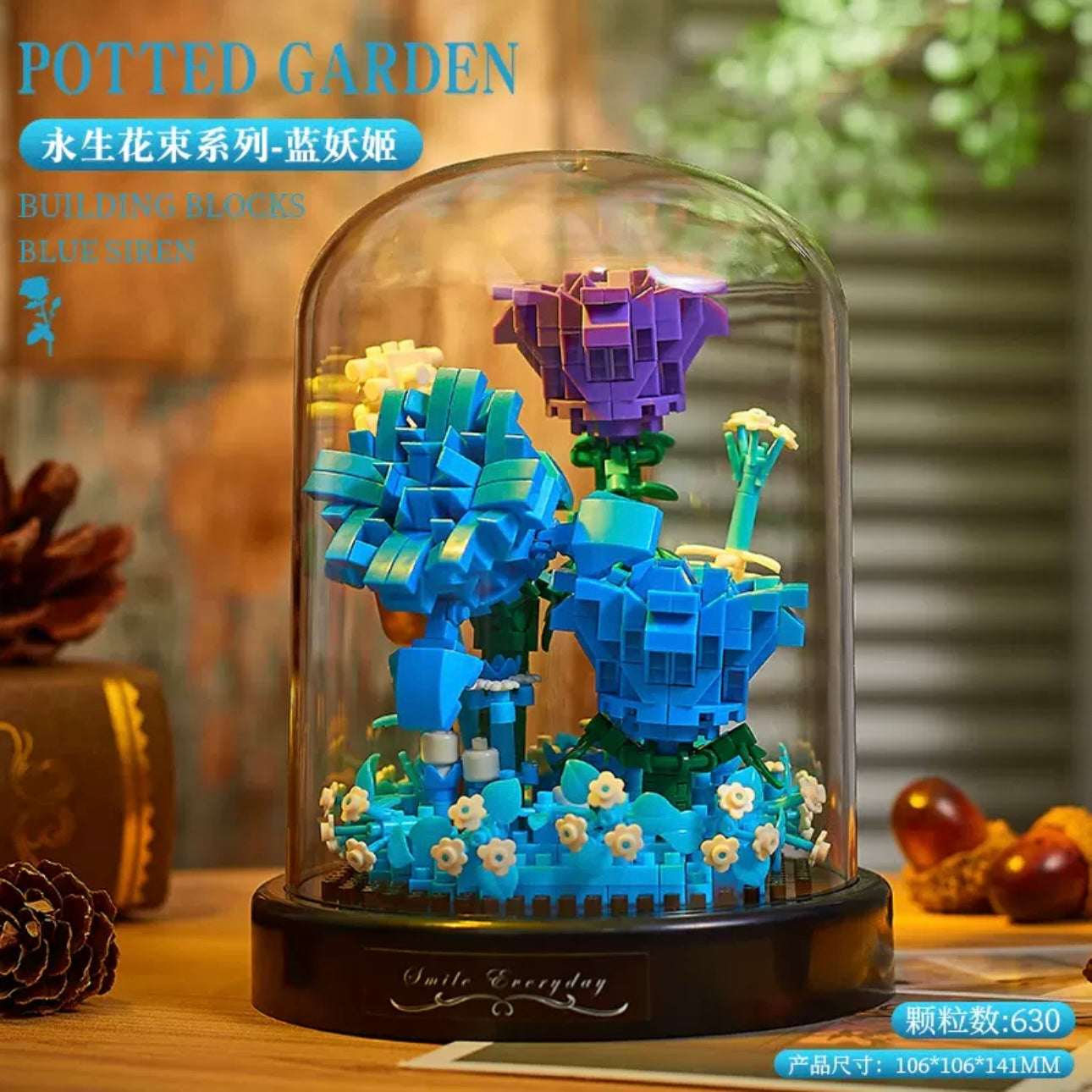 Mini Block Building Flower Diaries with Cover | Rose Daisy Cactus Sunflower Jasmine - with LED Lights Valentine Gift DIY Handmade Gift