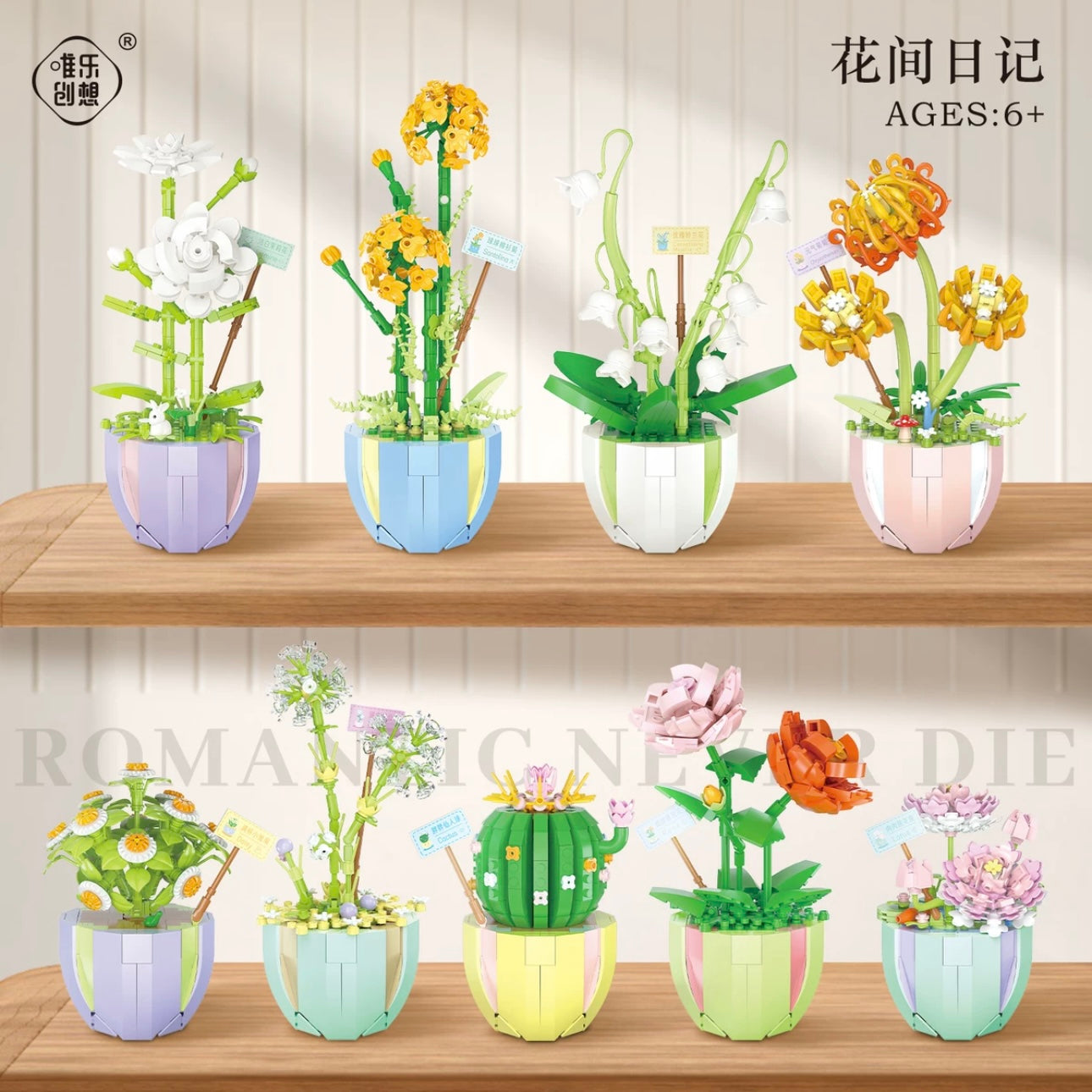 Mini Block Building Flower Dairy | Rose Jasmine Lilybell Daisy Cactus - Tiny Particle Assembly DIY Handmade Gift