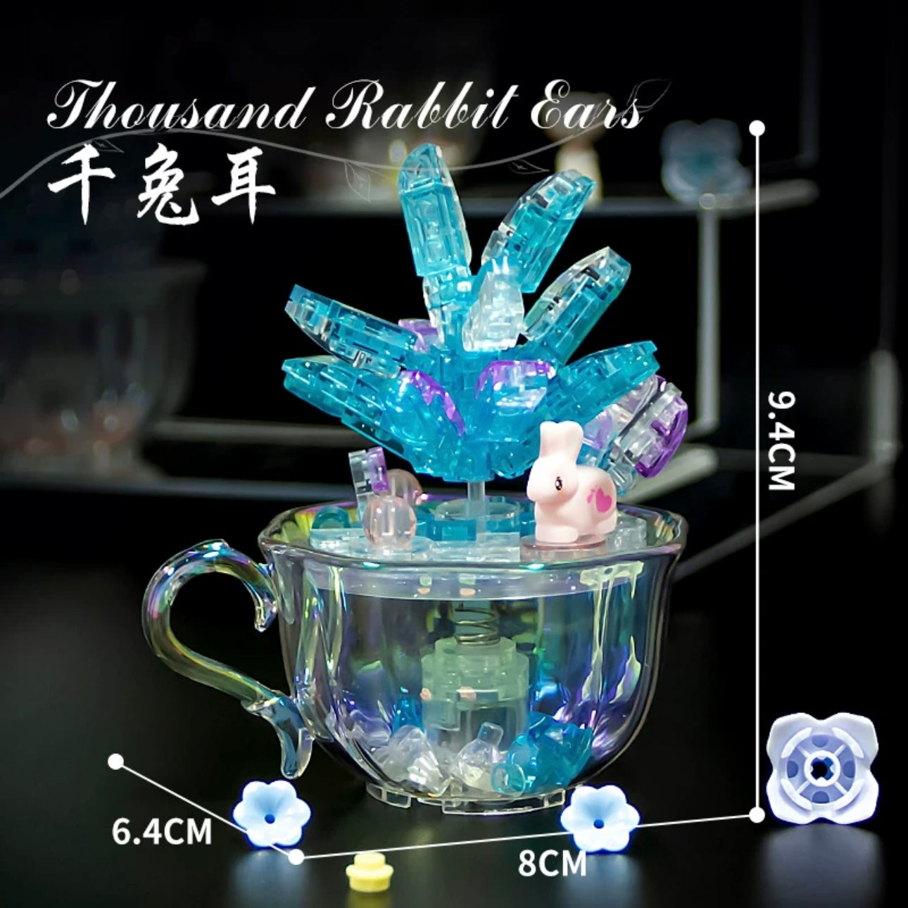 Mini Block Building Crystal Succulent Plants with Animals Cactus - Tiny Particle Assembly DIY Handmade Gift with Led Light