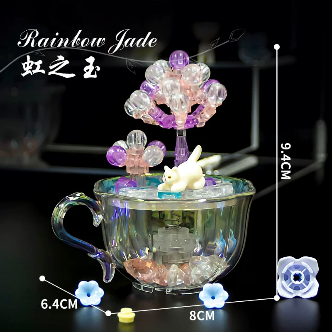 Mini Block Building Crystal Succulent Plants with Animals Cactus - Tiny Particle Assembly DIY Handmade Gift with Led Light