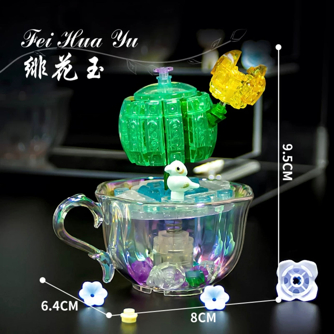 Mini Block Building Crystal Succulent Plants with Animals Cactus - Tiny Particle Assembly DIY Handmade Gift with Led Light