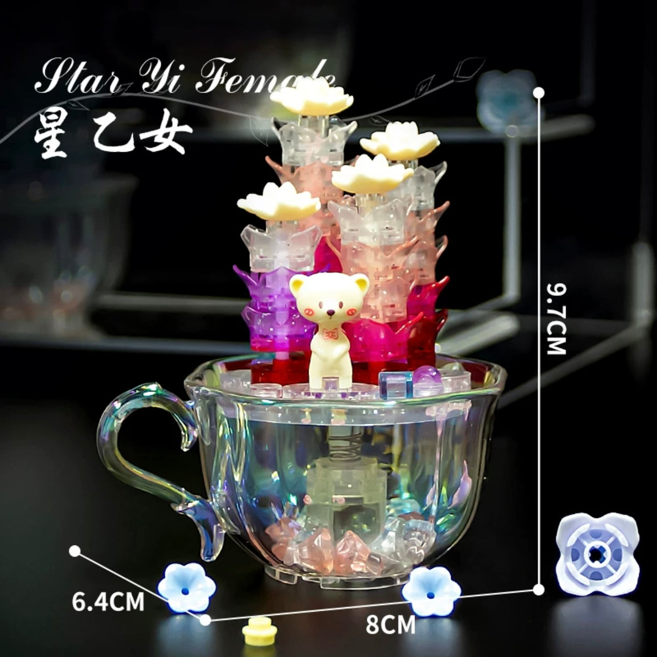 Mini Block Building Crystal Succulent Plants with Animals Cactus - Tiny Particle Assembly DIY Handmade Gift with Led Light