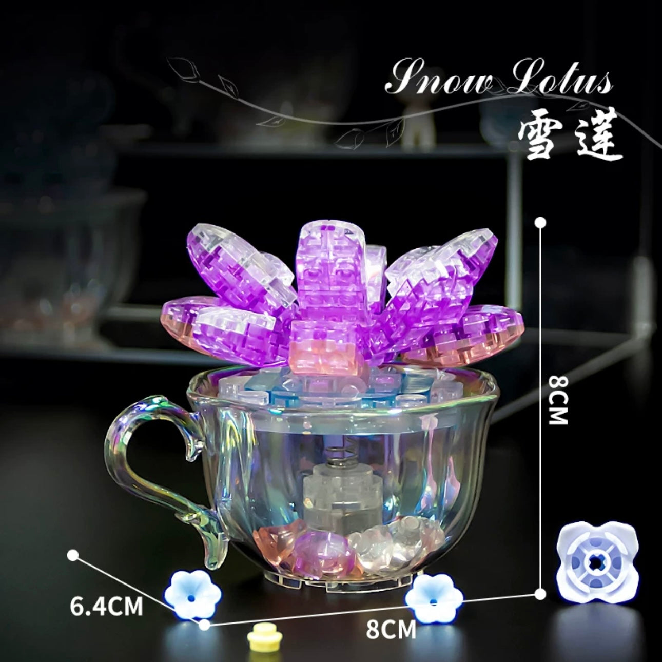 Mini Block Building Crystal Succulent Plants with Animals Cactus - Tiny Particle Assembly DIY Handmade Gift with Led Light