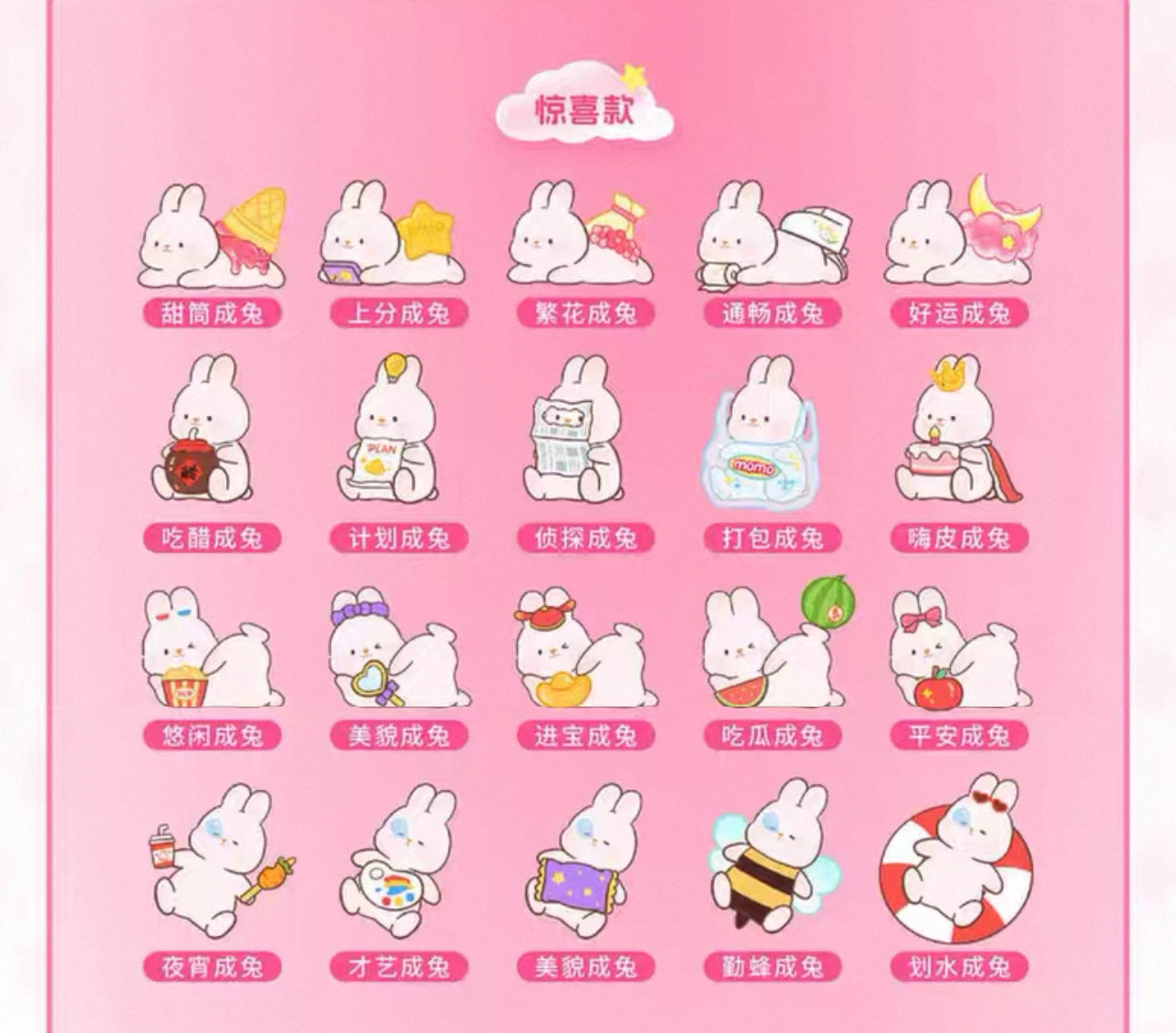 Momo with Bunny Kawaii Lovely Characters | 1 Bag 4pcs Mini Momo Bunny Fun Daily -Toy Collection Mystery Blind Bag