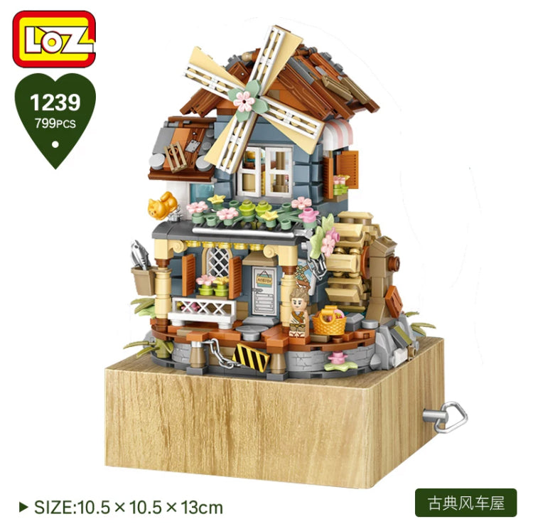 Loz Building Mini Block Country Style Music Box | Windmill House - DIY Handmade Children Birthday Gift