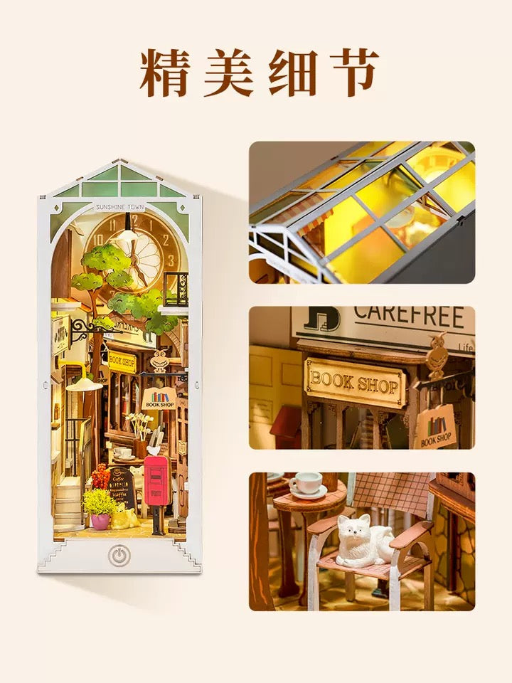 Craft Kits Wooden Booknook & Wonderland | Sunshine Town - DIY Handmade Mini World Miniature Gift with LED Light