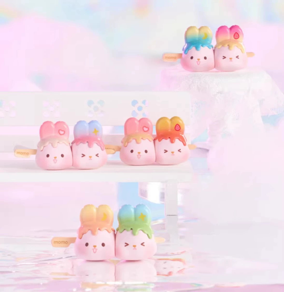 Momo with Bunny Kawaii Lovely Characters | 1 Bag 4pcs Mini Momo Bunny Fun Daily -Toy Collection Mystery Blind Bag