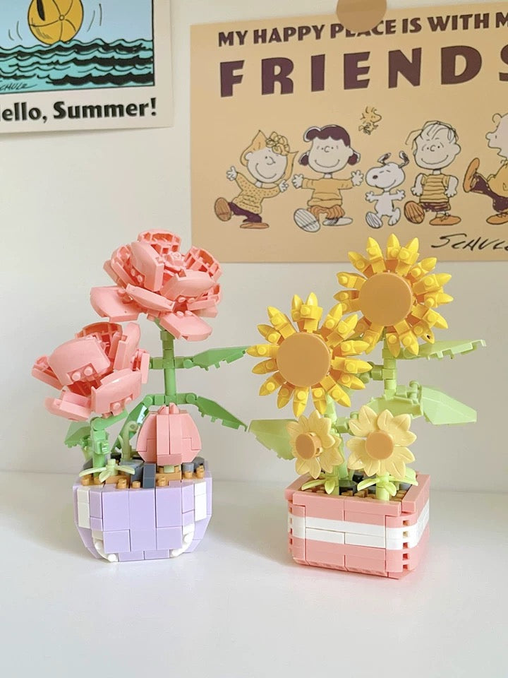 DIY handmade Mini Block Building Block Flower Dairy | Rose Sunflower Peony Daisy Tulip - Tiny Particle Assembly