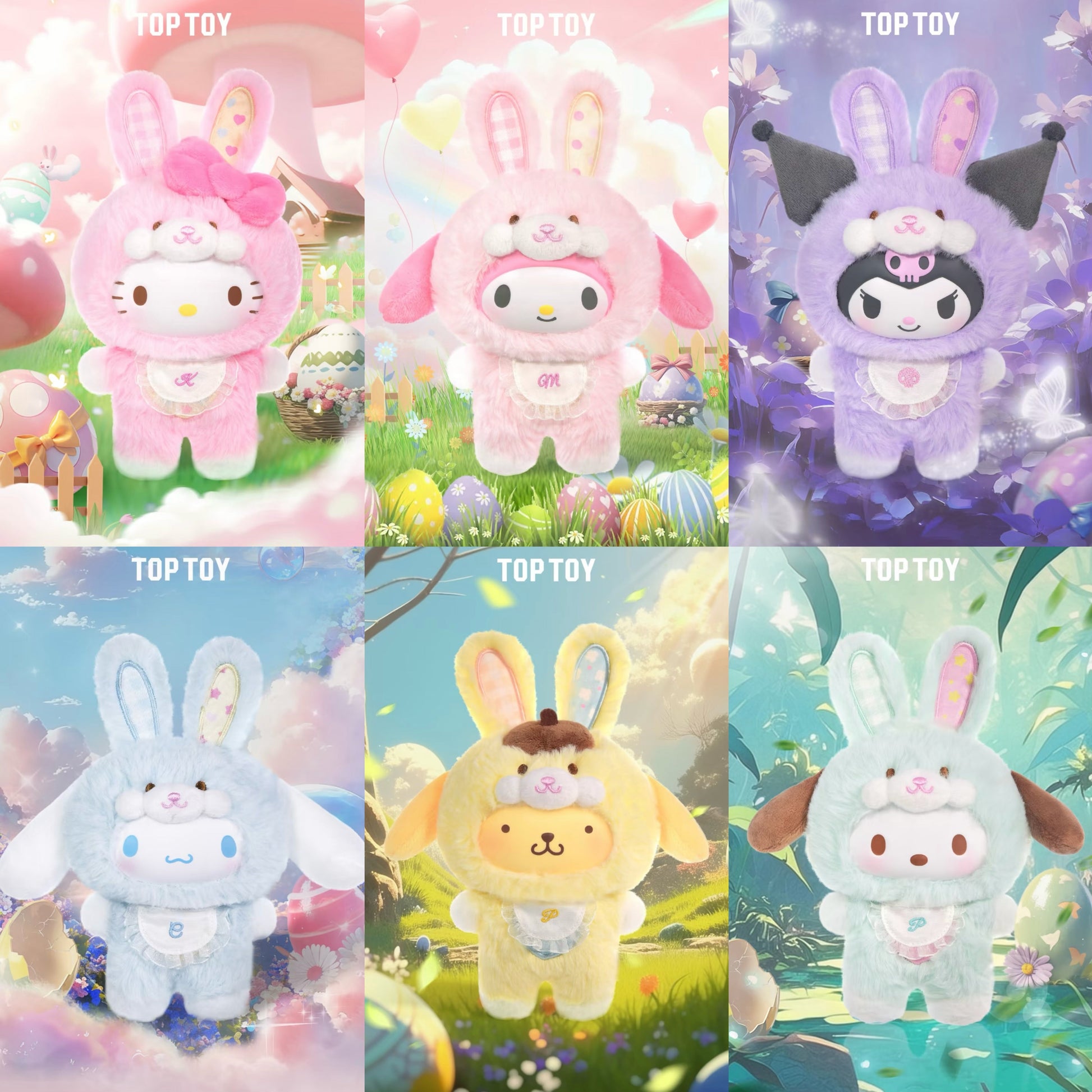 TopToy Sanrio Characters Elf Bunny Baby | Hello Kitty My Melody Kuromi Cinnamoroll Pompompurin Pochacco Pastel Easter Rabbit - Collectable Toys Mystery Blind Box