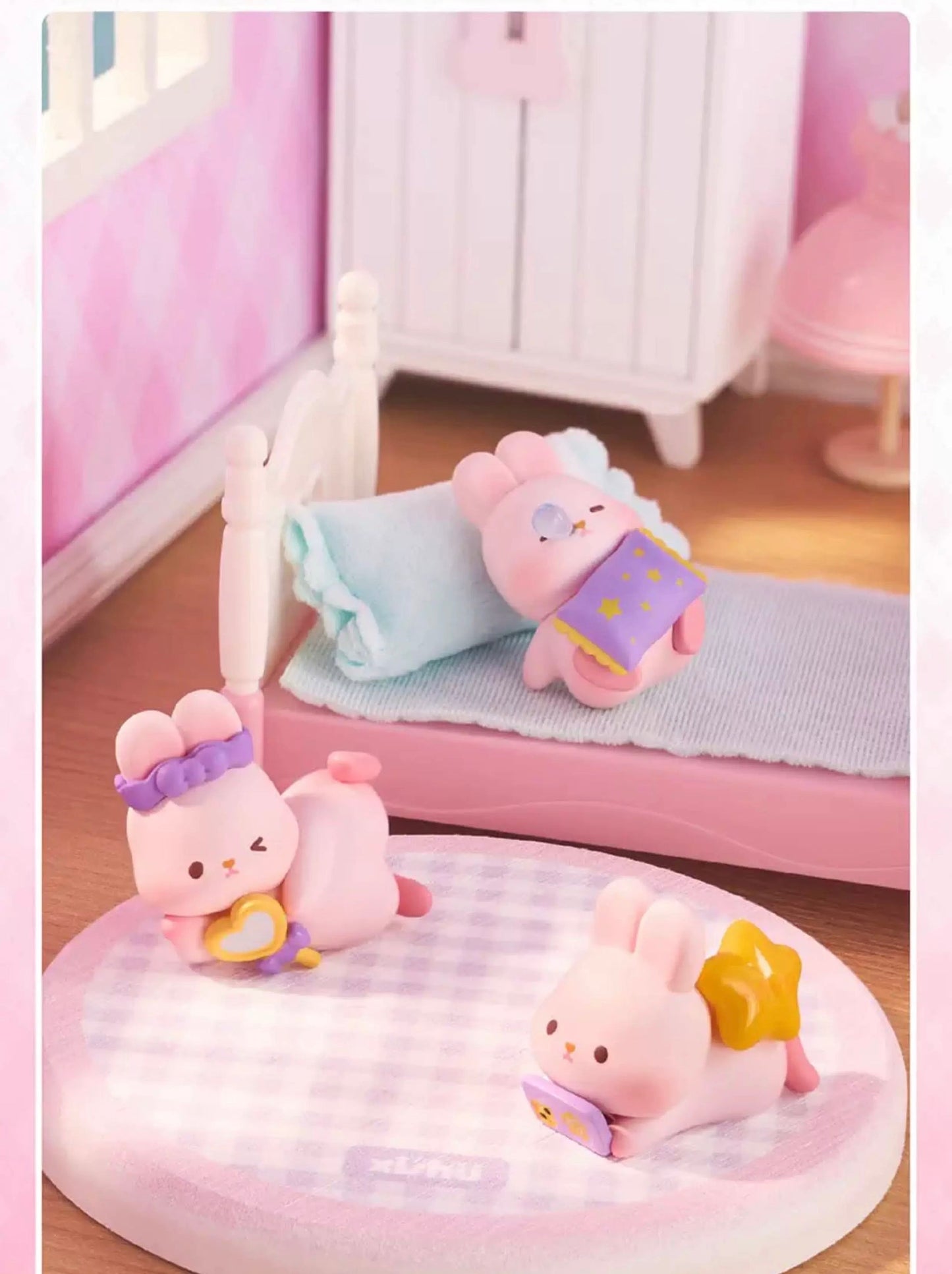 Momo with Bunny Kawaii Lovely Characters | 1 Bag 4pcs Mini Momo Bunny Fun Daily -Toy Collection Mystery Blind Bag