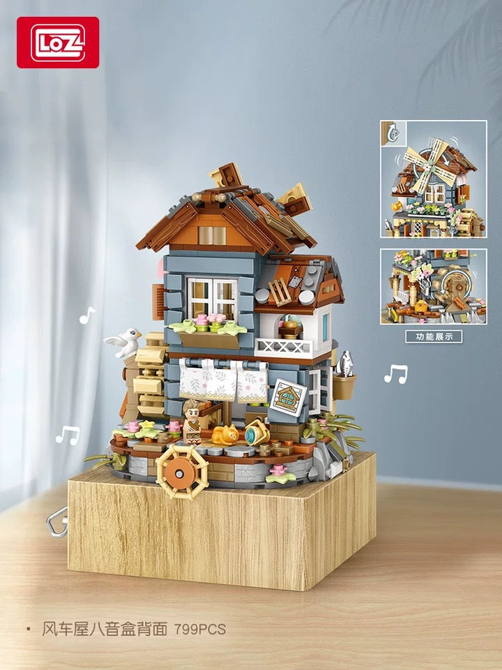 Loz Building Mini Block Country Style Music Box | Windmill House - DIY Handmade Children Birthday Gift