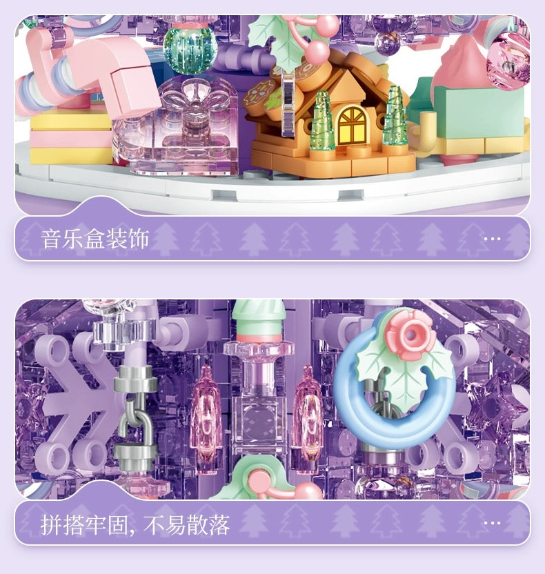 Mini Block Building Crystal Christmas Tree Music Box | Purple - DIY Handmade Xmas Gift