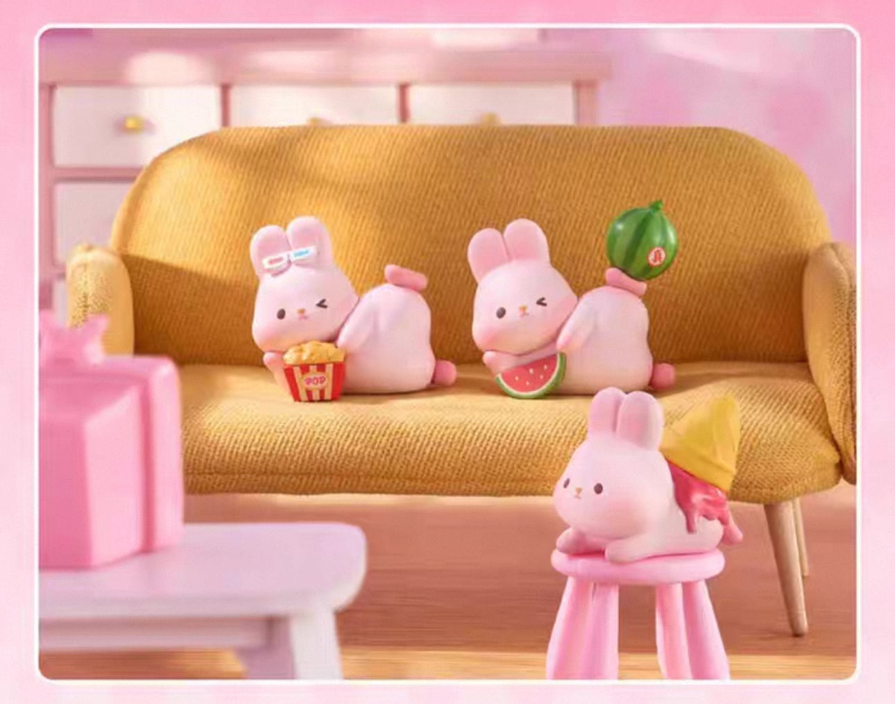 Momo with Bunny Kawaii Lovely Characters | 1 Bag 4pcs Mini Momo Bunny Fun Daily -Toy Collection Mystery Blind Bag