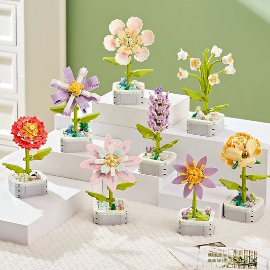 Mini Block Building Flower Series 2 | Yellow Rose Lilac Lily Bell - Tiny Particle Assembly DIY Handmade Gift