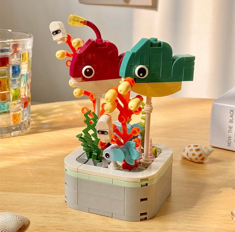 Mini Block Building Ocean Marine Life Plant | Turtle Fish Shark - Tiny Particle Assembly DIY Handmade Children Gift