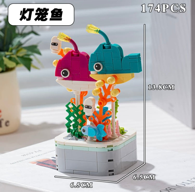 Mini Block Building Ocean Marine Life Plant | Turtle Fish Shark - Tiny Particle Assembly DIY Handmade Children Gift